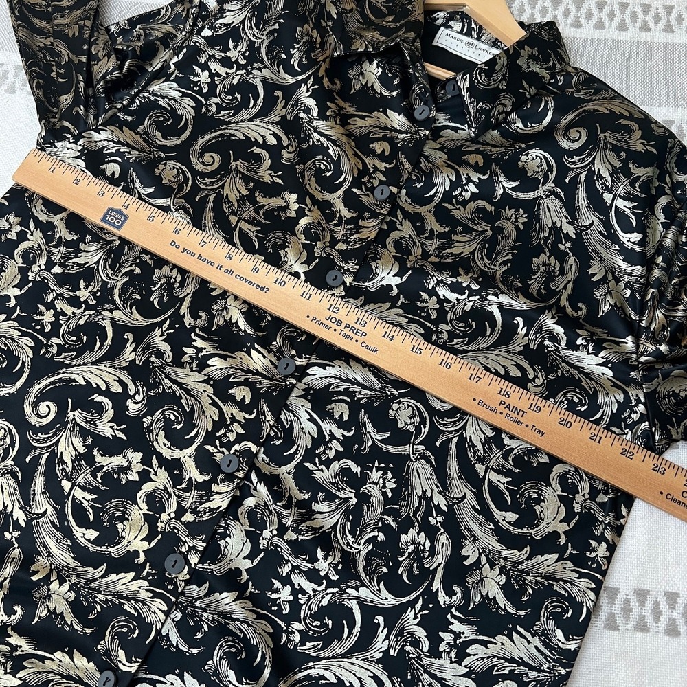 Vtg Maggie Lawrence Blouse Whimsigoth Metallic Brocade Button Up Gold Baroque - Picture 5 of 9